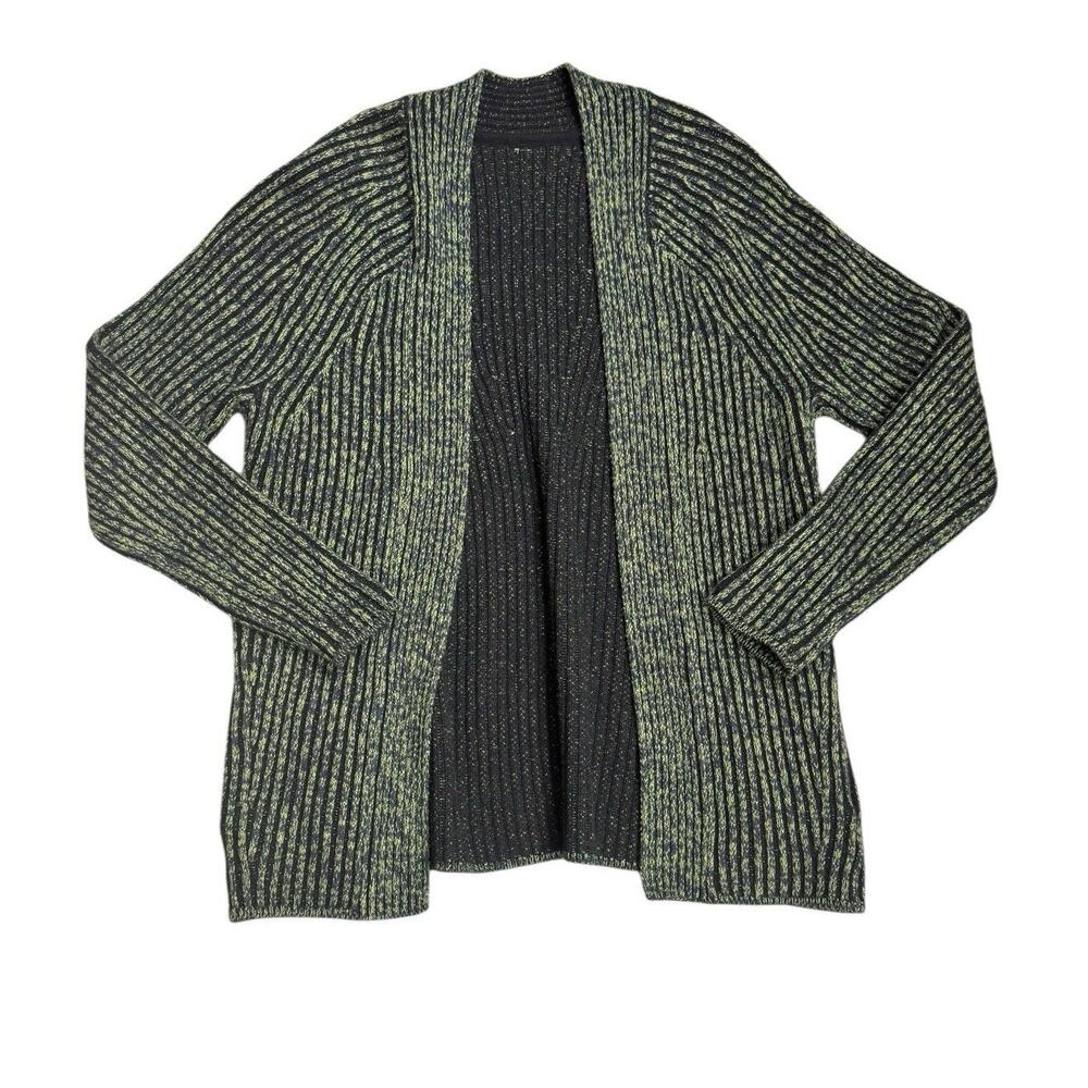 Lululemon Cotton Cashmere Blend Sweater Wrap Cardigan 2 Green Foliage Open Knit